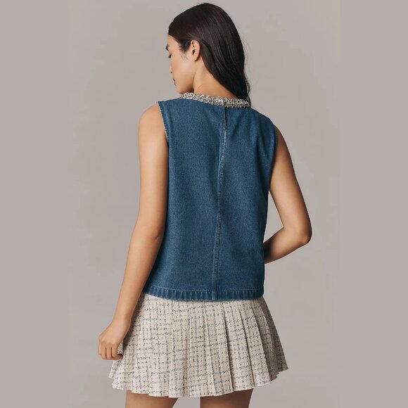 NEW Mare Mare Sizes S, M Women's Denim Embellished Tank Top - Dark Denim - Picture 3 of 4